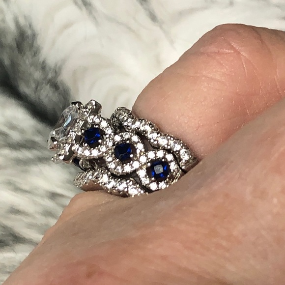 New! Princess Cut & Sapphire 3 ring 3A 6mm cz Sterling Silver Engagement Ring! - Picture 8 of 17